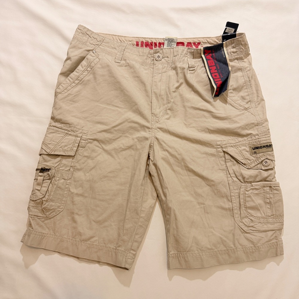 Unionbay Cargo Shorts Men 36 Khaki Y2K Multi-Pocket Cotton YB41709